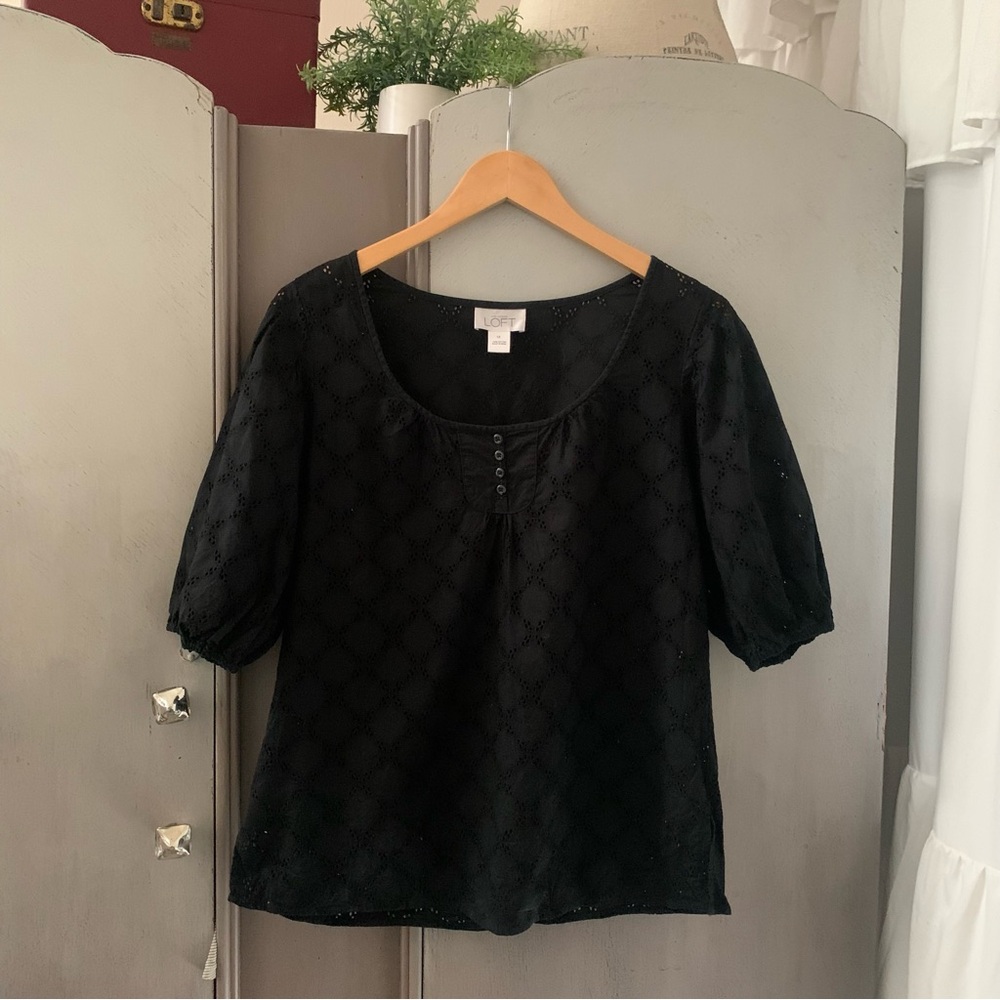 LOFT Black Boxy Buttoned Blouse